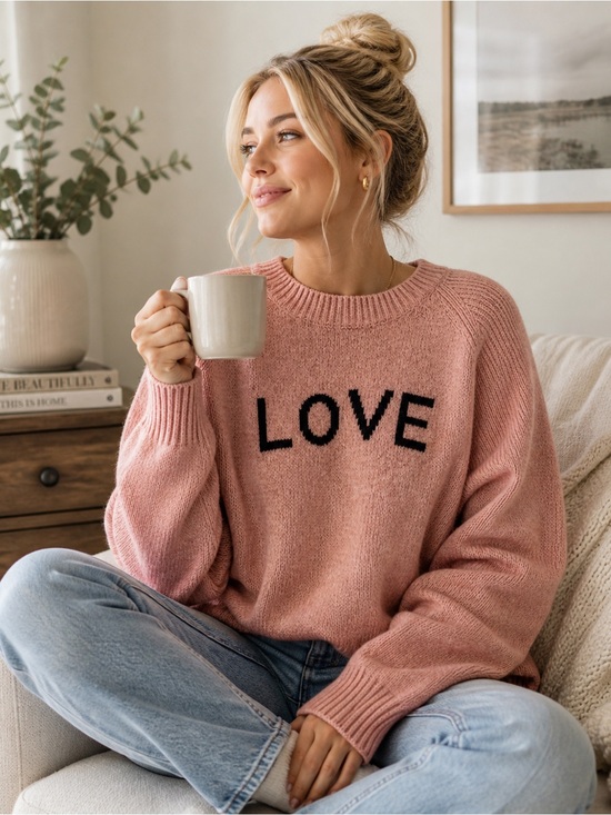 Molly Bracken Sweaters - Anthropologie Crew Neck Mollie Bracken LOVE Pink Sweater
